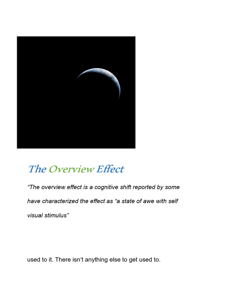 The Overview Effect: A Cosmic Perspective | PDF | Outer Space | Spaceflight