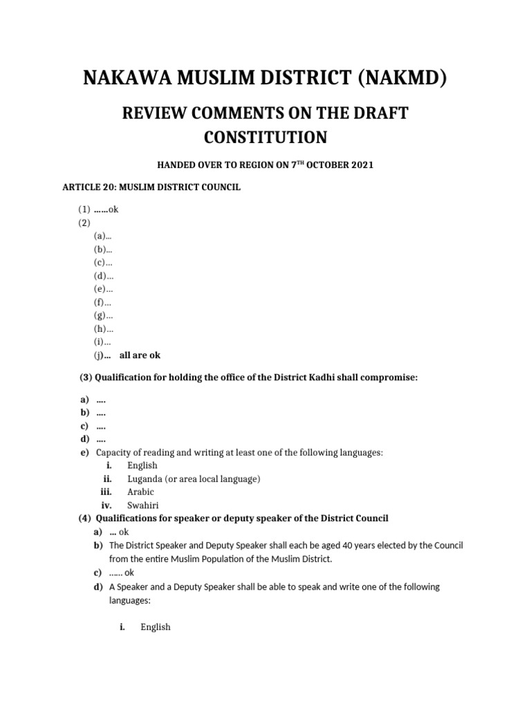 Nakawa Muslim District Constitution Review | PDF | Mosque | Justice