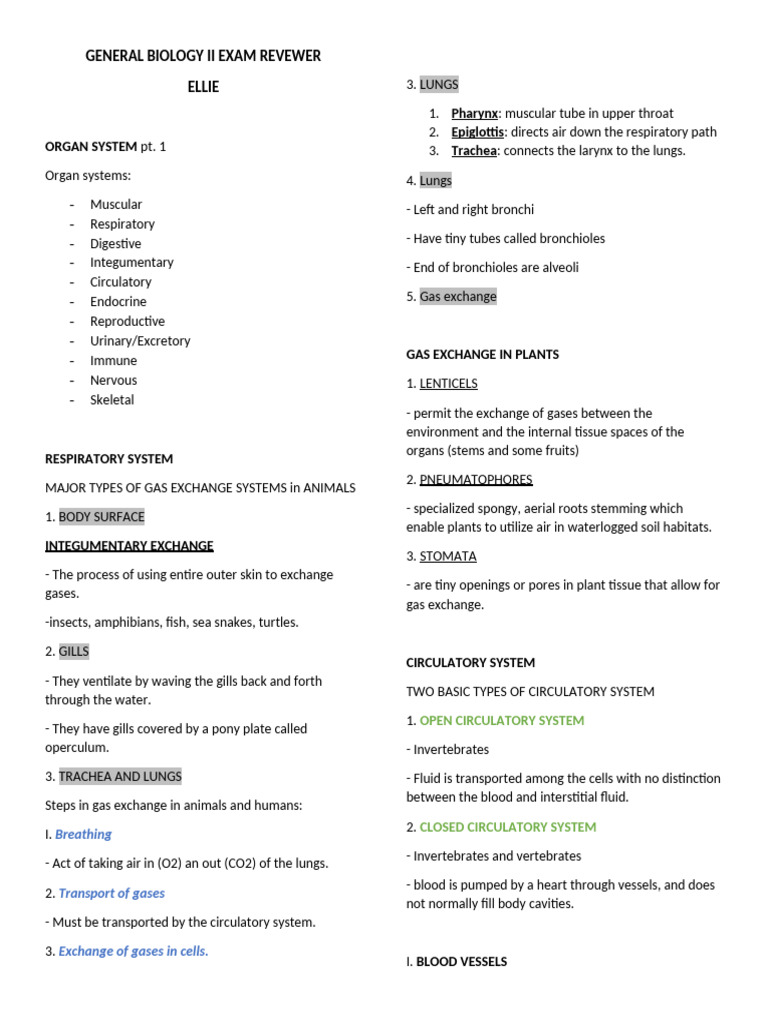 Biology II Exam: Organ Systems | PDF | Gene | Dominance (Genetics)