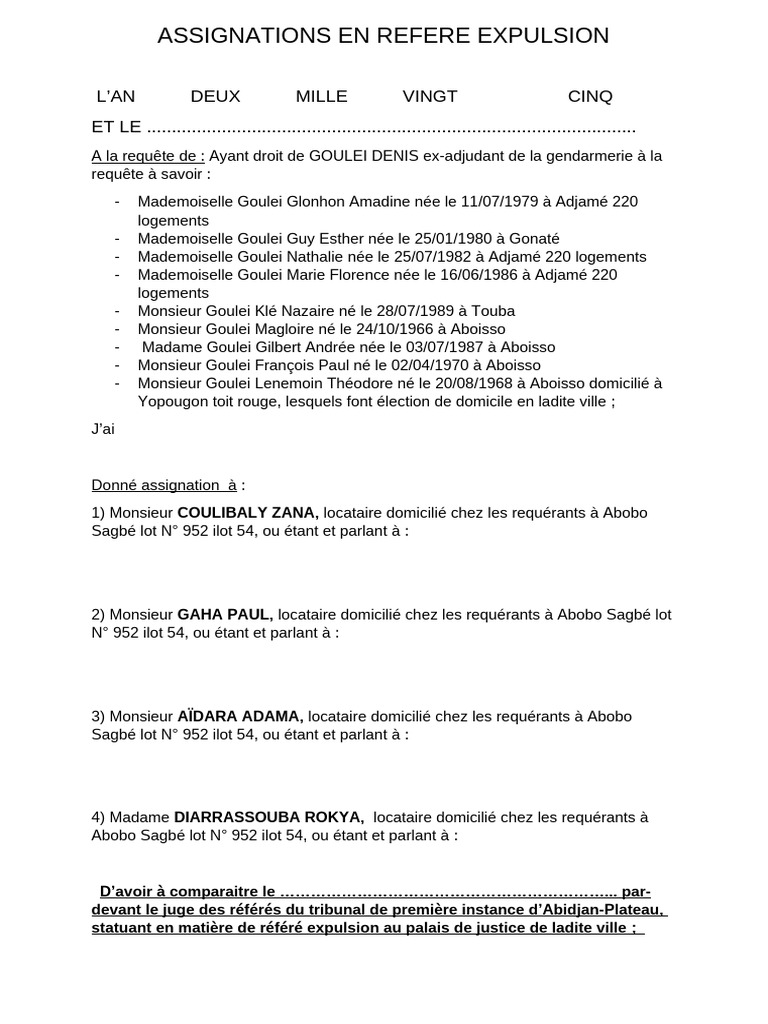 Assignation en référé pour expulsion | PDF