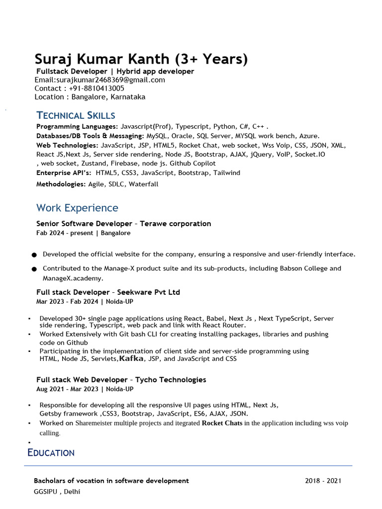 Terawe Technologies Developer Profile | PDF | Java Script | My Sql