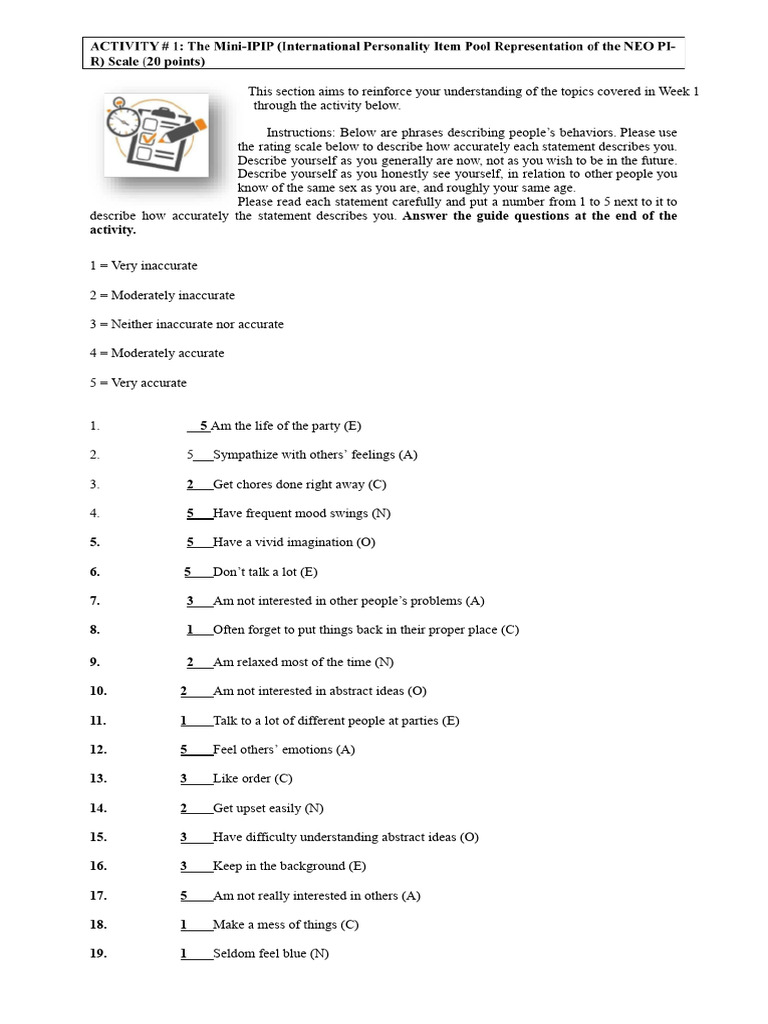Week 1 Personality Assessment Activity | PDF