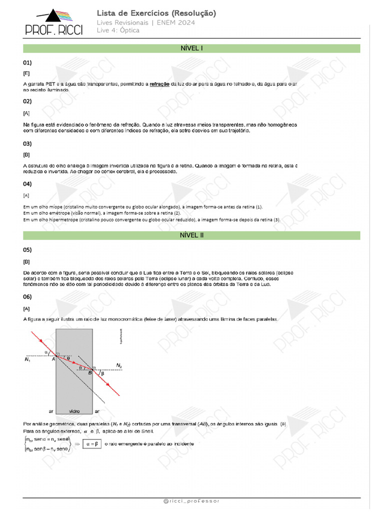 Questões de Óptica para ENEM 2024 | PDF
