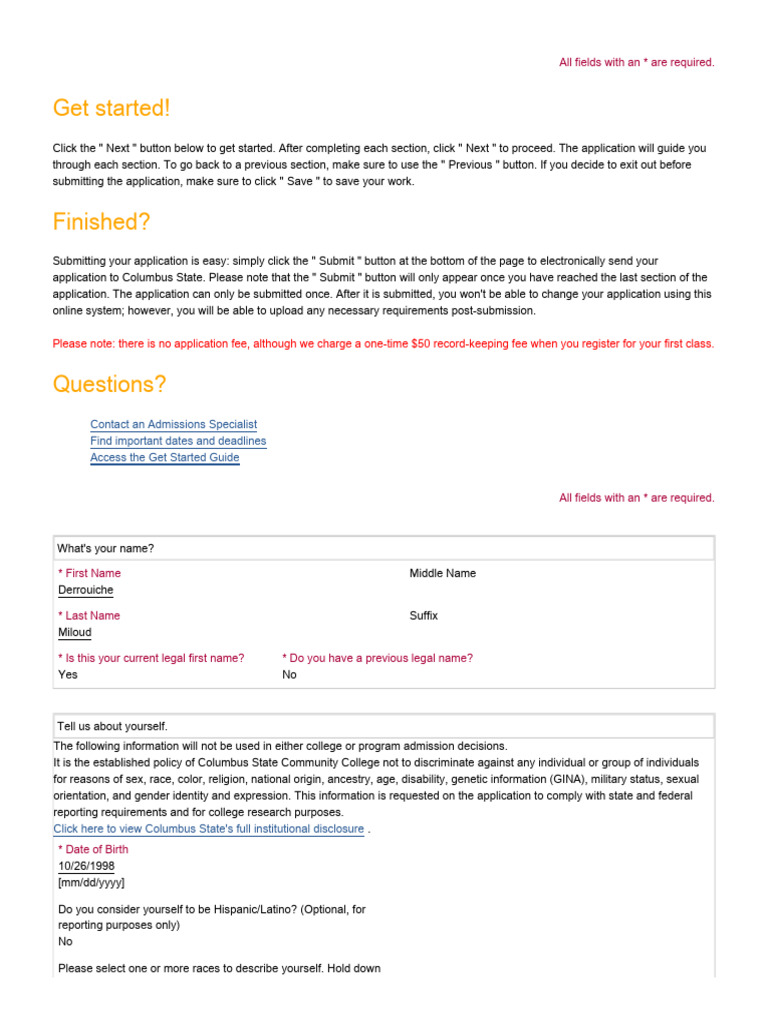 Derrouiche Miloud - Traditional - Admissions Application | PDF ...