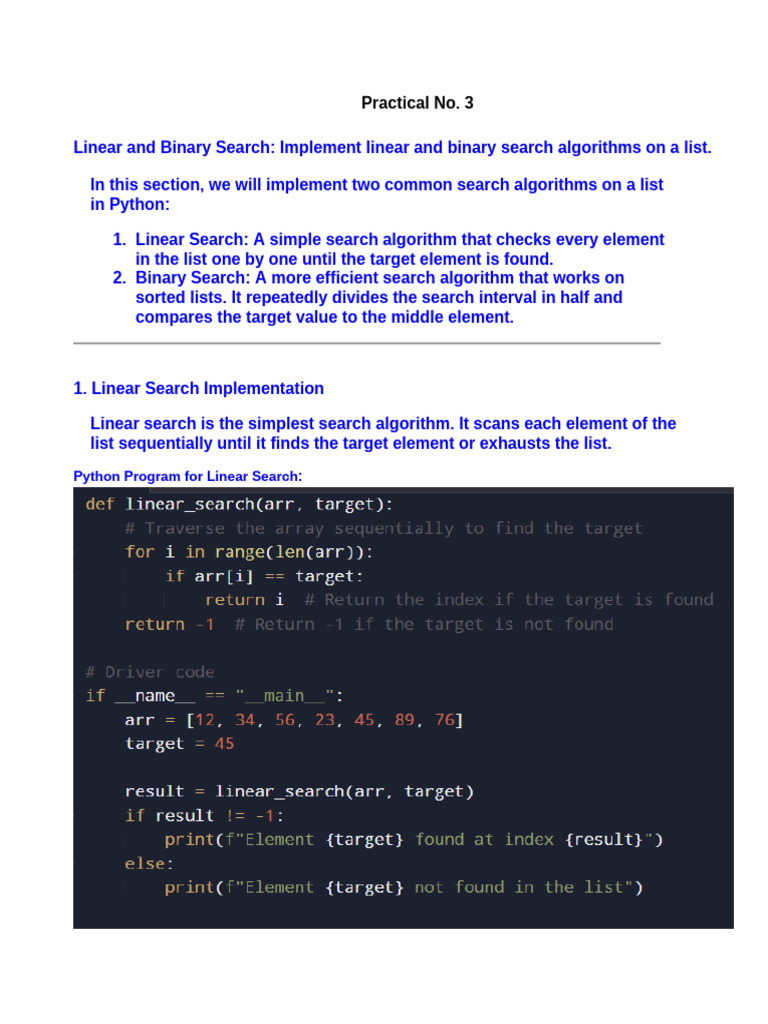Practical No. 3 Linear and Binary Search_ Implement Linear and Binary ...