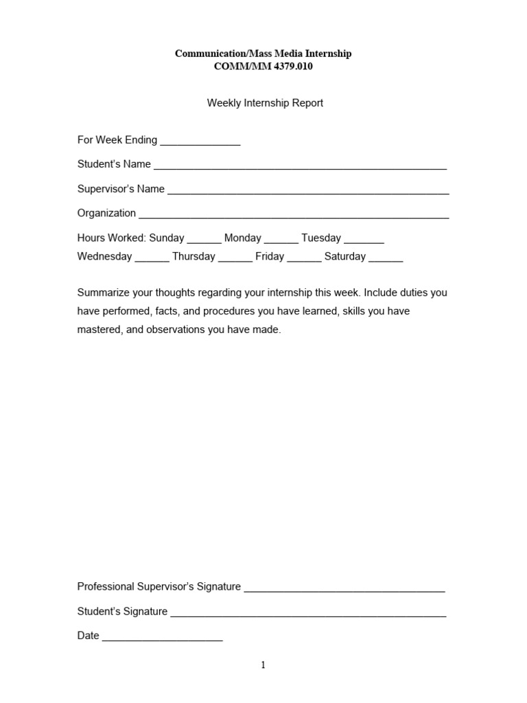 Student Weekly Internship Reporting Form | PDF