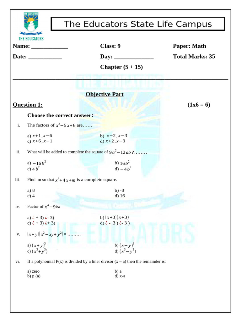 9th math | PDF | Mathematics | Abstract Algebra