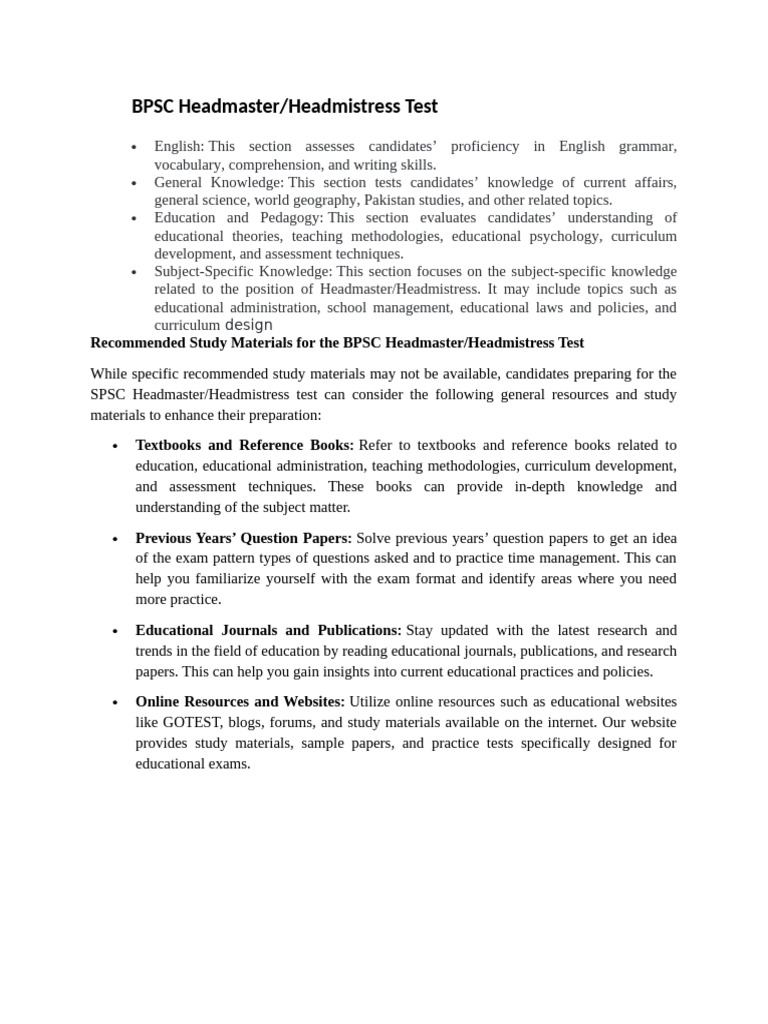 BPSC Headmaster Syllabus Overview 2025 | PDF