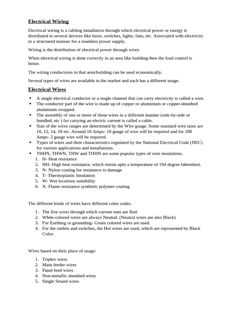 Types and Methods of Electrical Wiring | PDF | Electrical Wiring | Wire