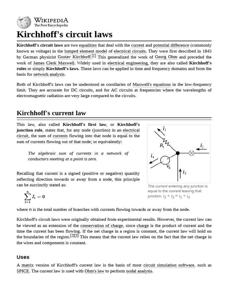 Kirchhoff's Circuit Laws Explained | PDF | Electrical Network ...