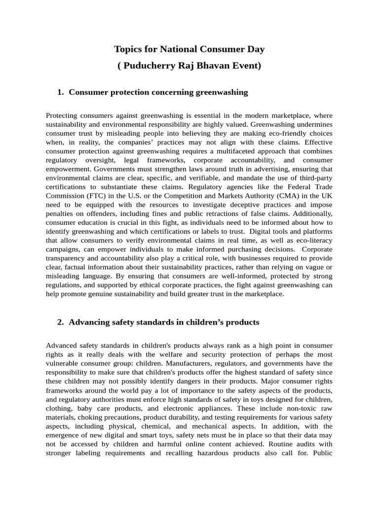 National Consumer Day Topics Overview | PDF | Safety | Economies
