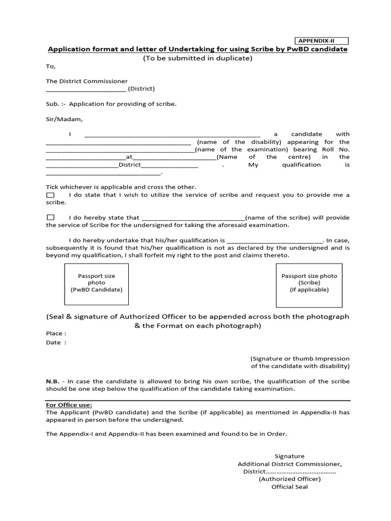 Scribe Application for PwBD Candidates | PDF