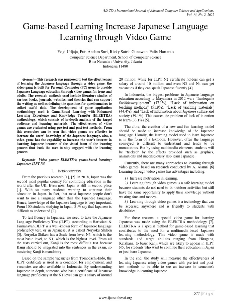 Game Based Learning Increase Japanese La | PDF