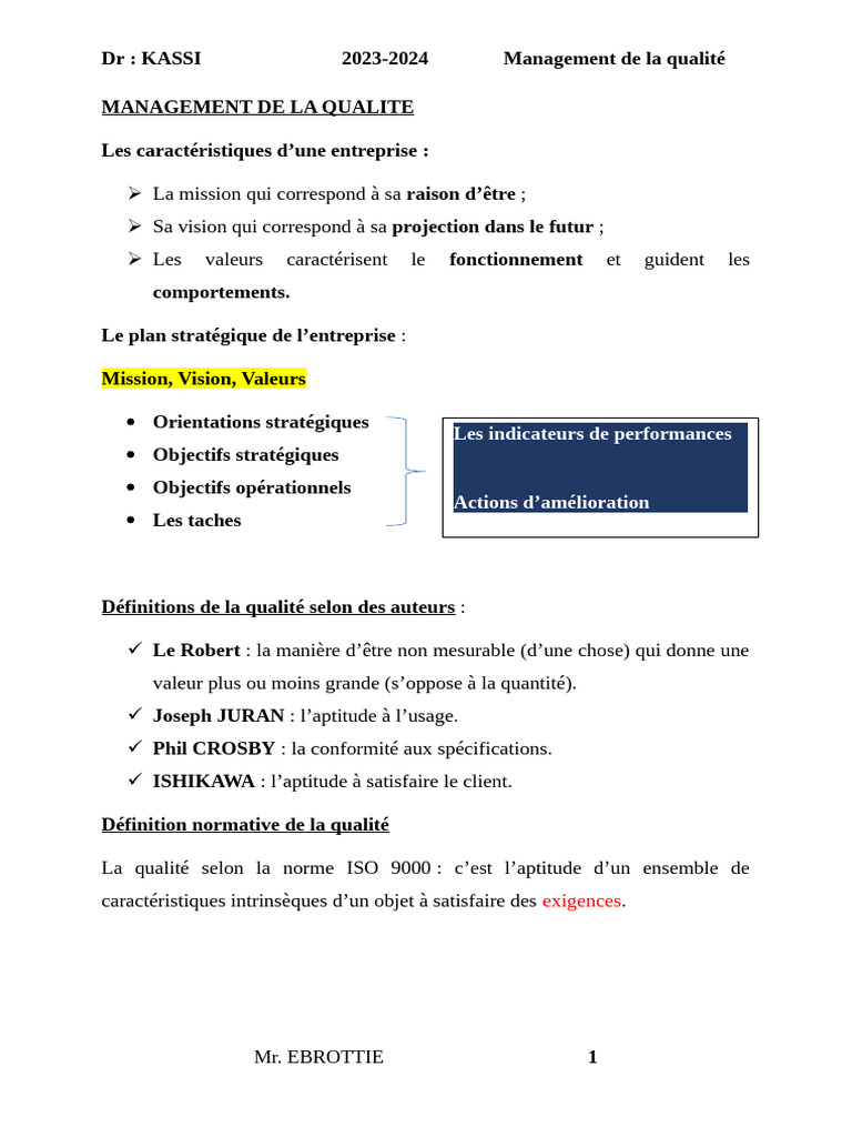 Management de la Qualité : Concepts Clés | PDF | Management de la ...