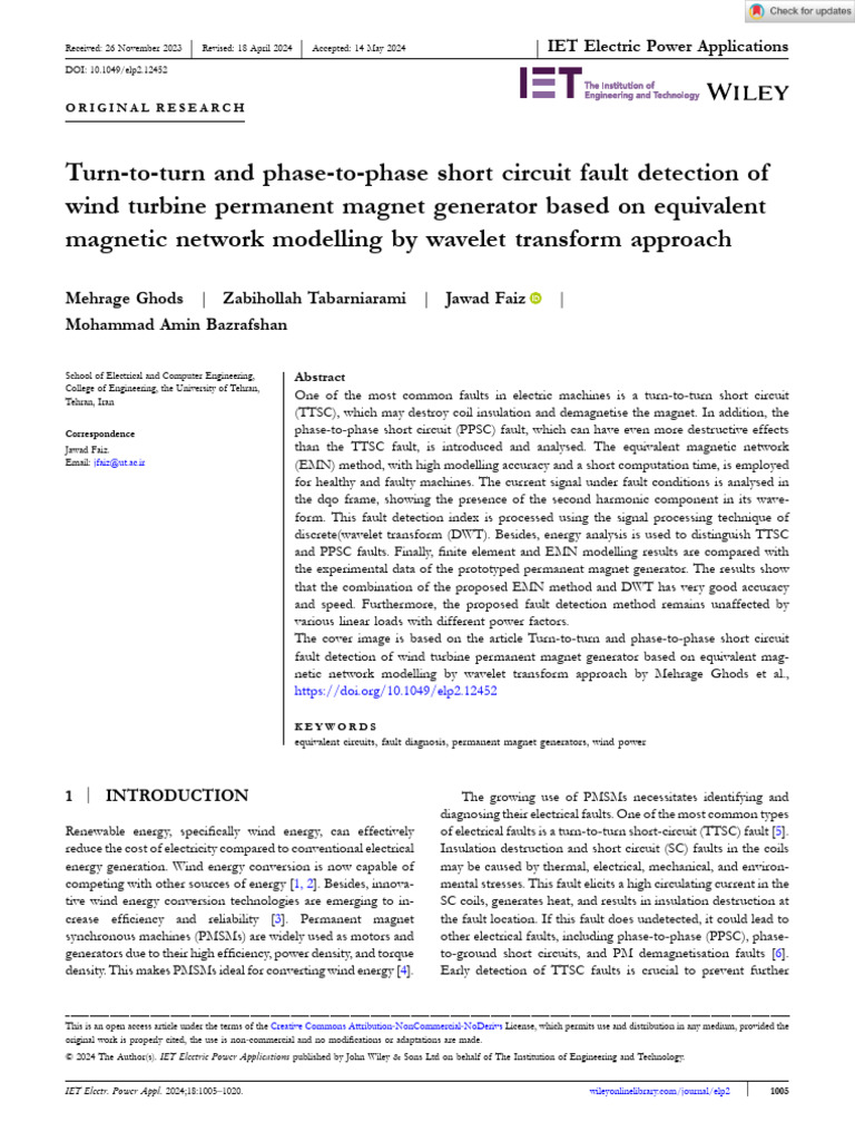 Fault Detection in Wind Turbine Generators | PDF | Electric Generator ...