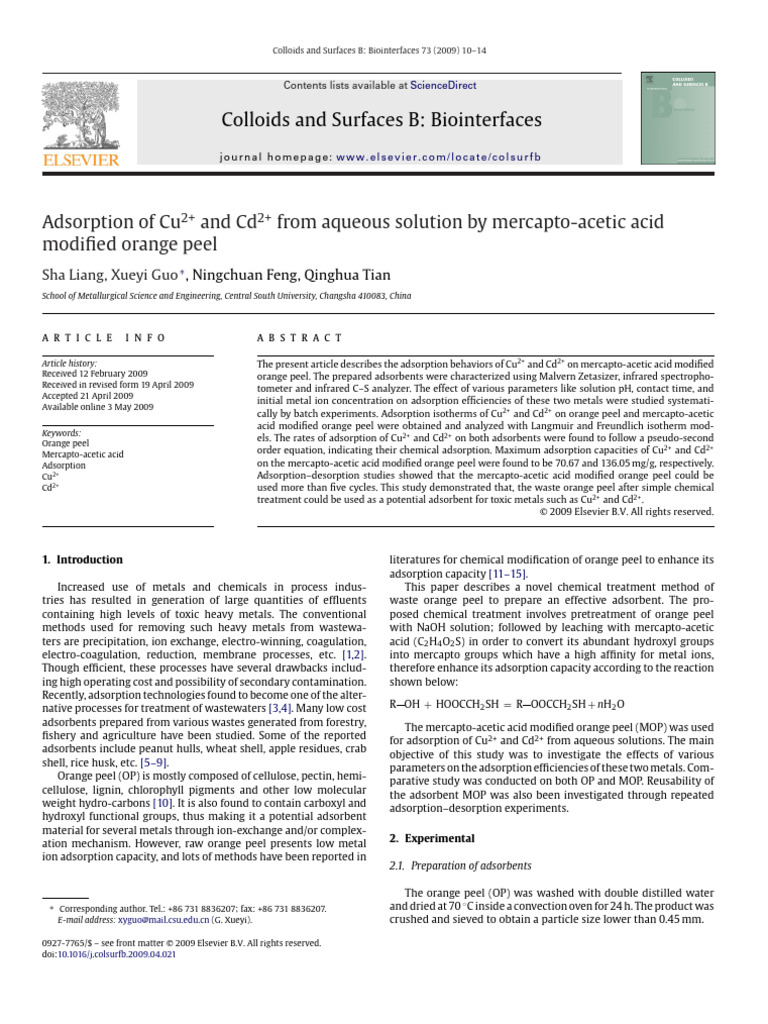 Adsorption of Cu2 and Cd2 From Aqueous Solution - 2009 - Colloids and ...