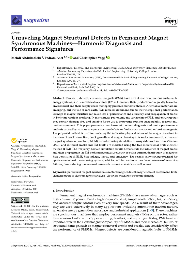 Magnet Defects in Synchronous Machines | PDF | Electric Motor ...