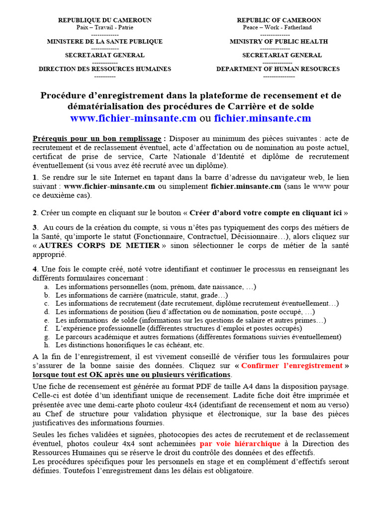 Recensement Minsante 2025 : Guide d'Inscription | PDF