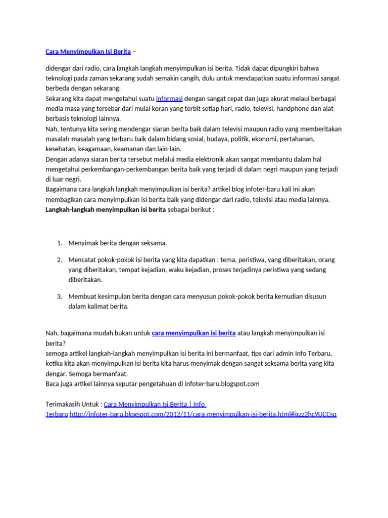 Cara Menyimpulkan Isi Berita | PDF