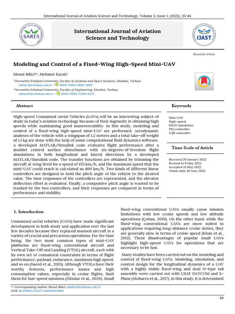 High-Speed Mini-UAV Control Study | PDF | Control Theory | Aircraft