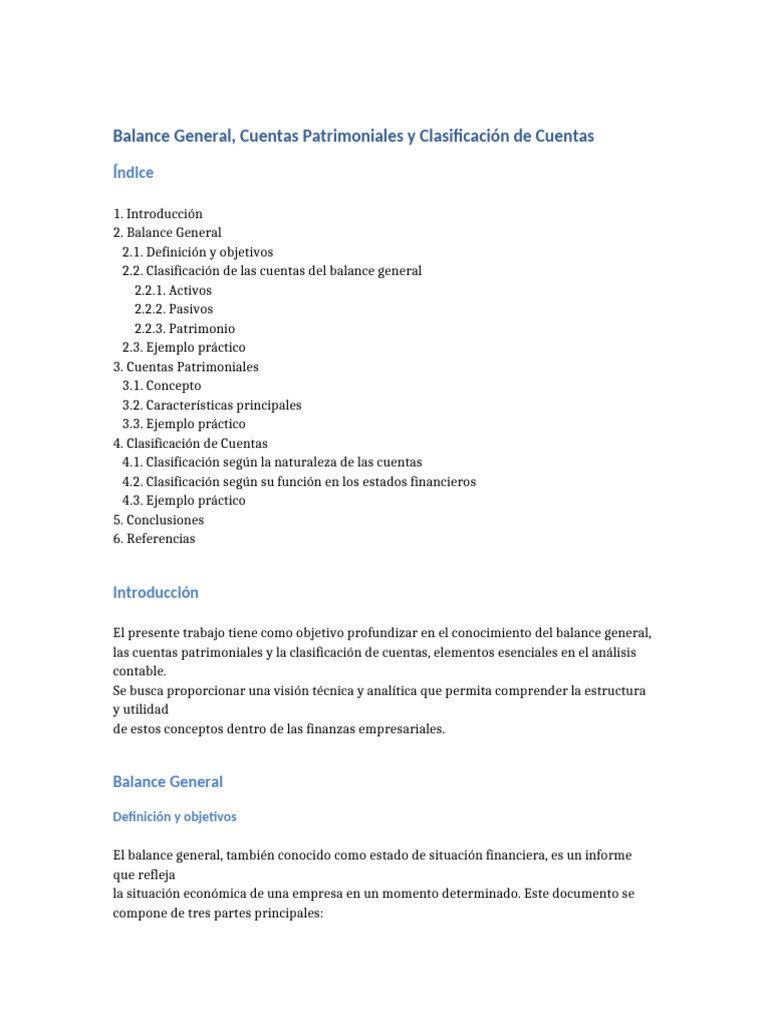 Balance General y Cuentas Patrimoniales | PDF | Hoja de balance ...