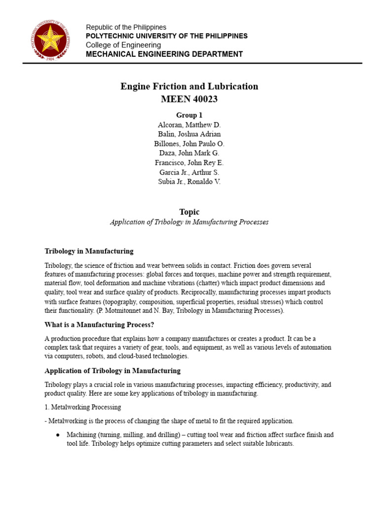 Tribology Applications in Manufacturing | PDF | Wear | Friction