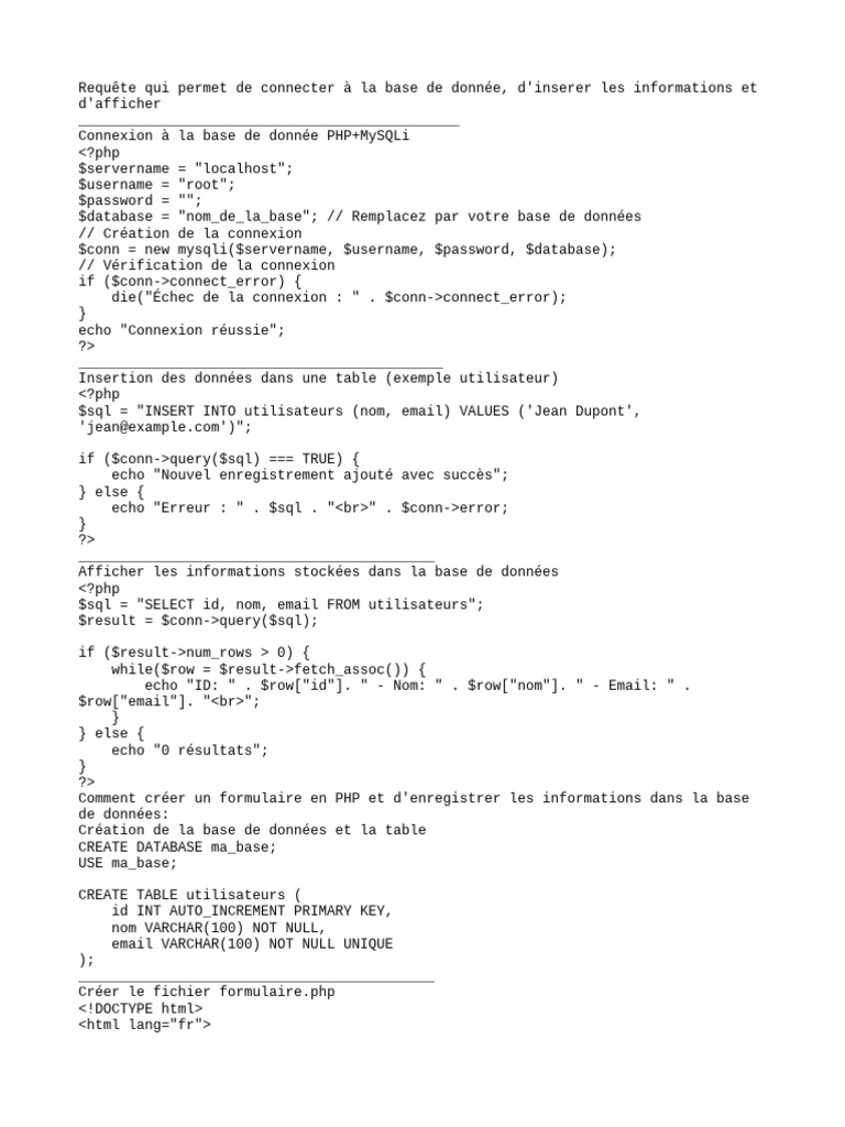 Connexion et gestion de données MySQL en PHP | PDF | SQL | PHP