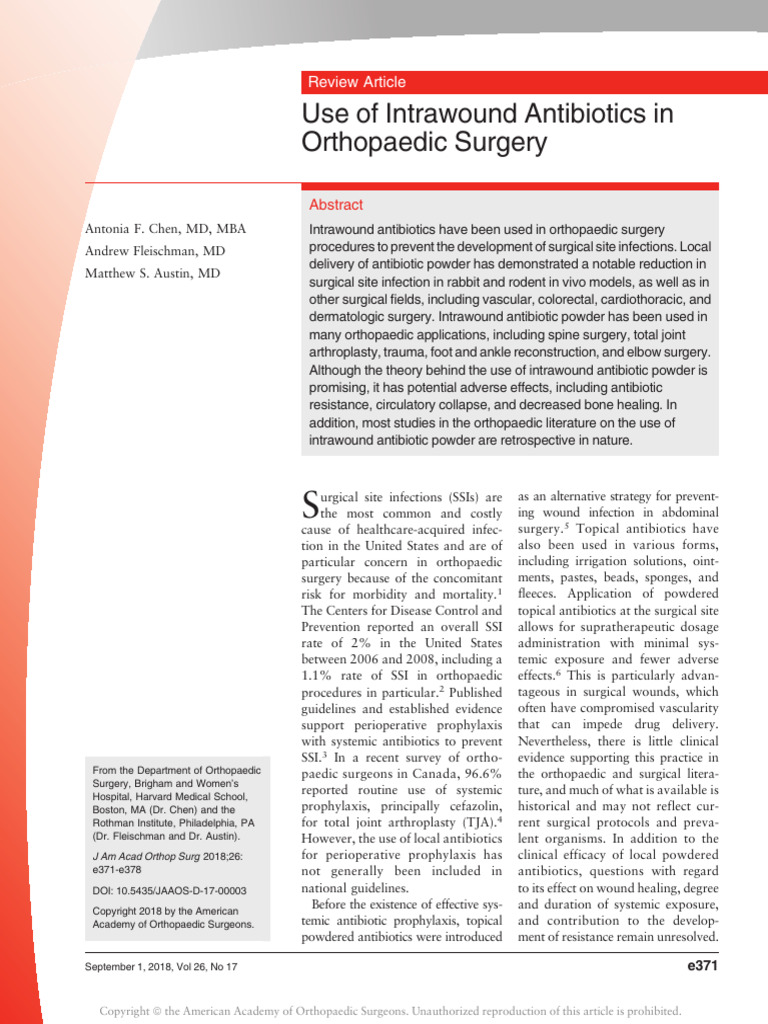 Use of Intrawound Antibiotics in Orthopaedic.5 | PDF | Infection ...