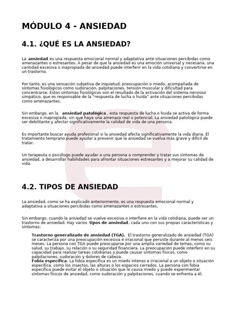 Tipos y causas de la ansiedad | PDF | Ansiedad | Trastorno de ansiedad