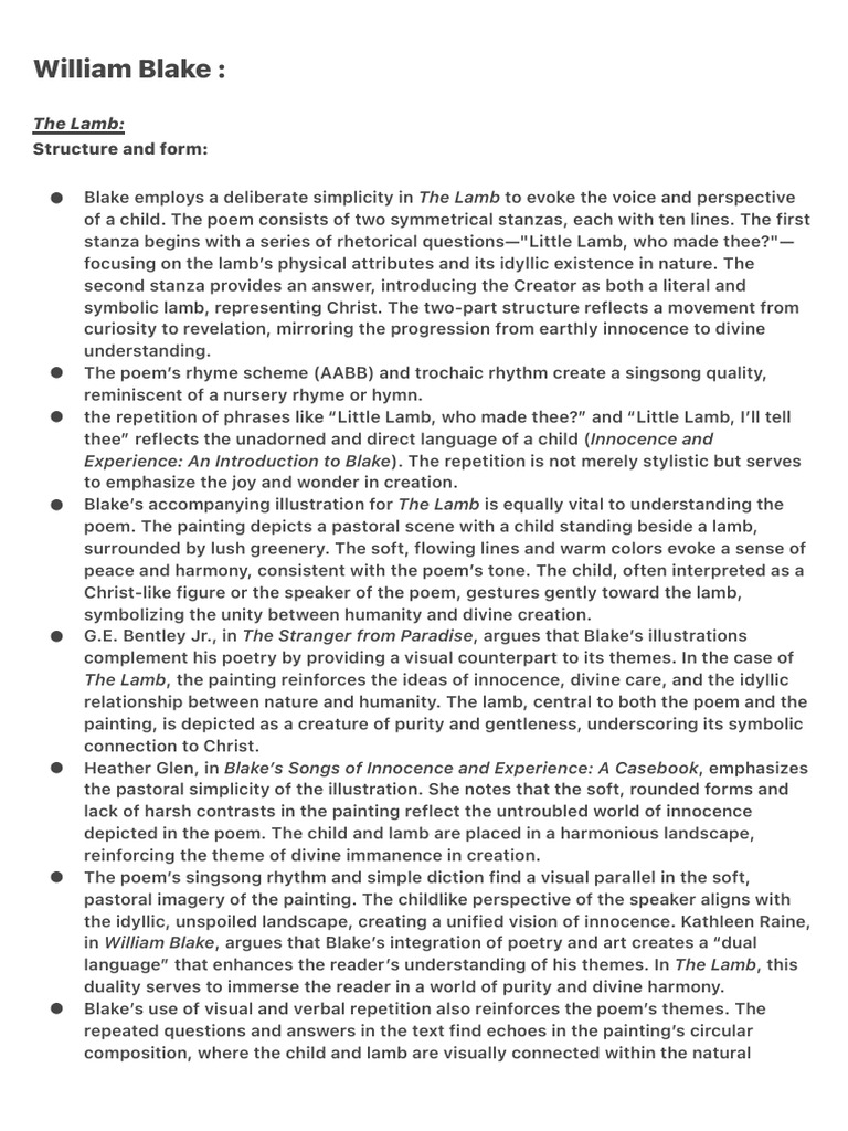 William Blake Du Notes | PDF | Poetry | Lamb Of God