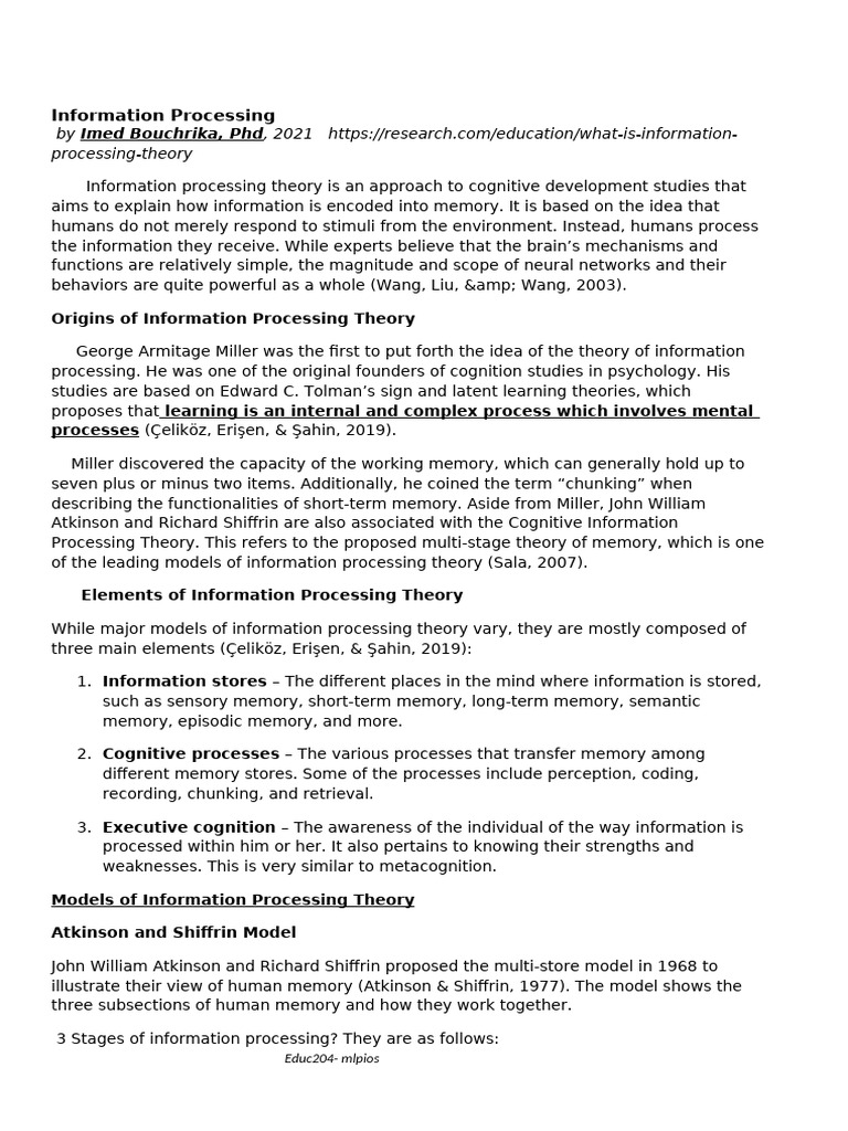 Overview of Information Processing Theory | PDF | Psychology ...