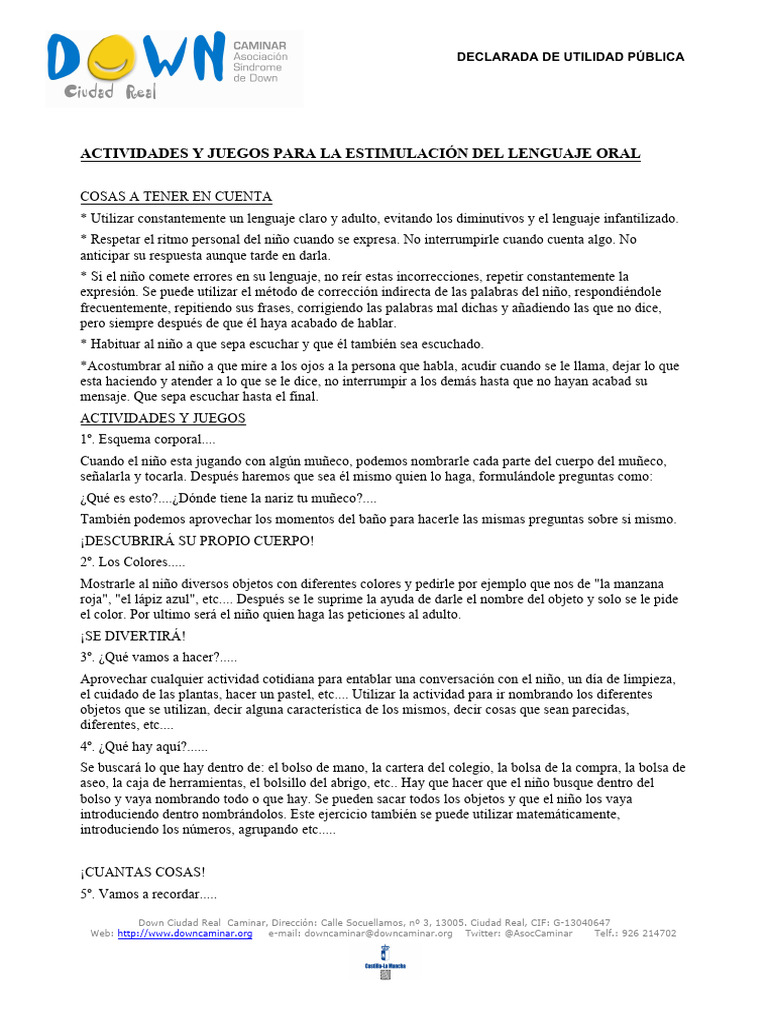 Actividades para Estimular el Lenguaje Oral | PDF