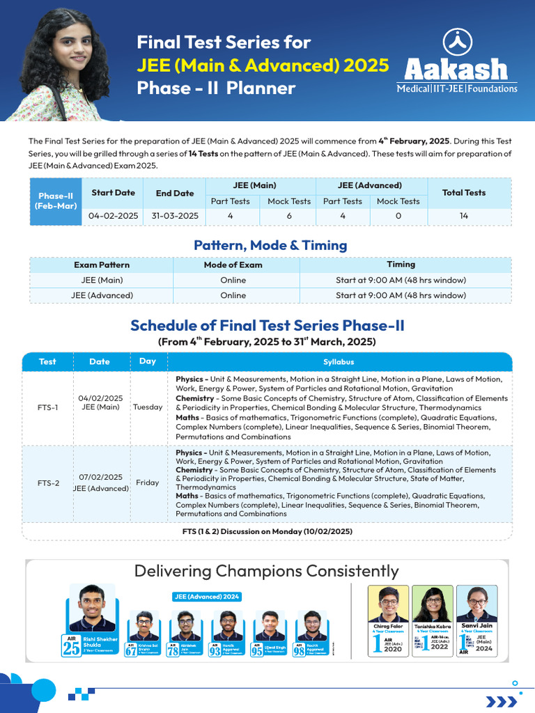 JEE 2025 Final Test Series Schedule | PDF | Chemistry | Physics