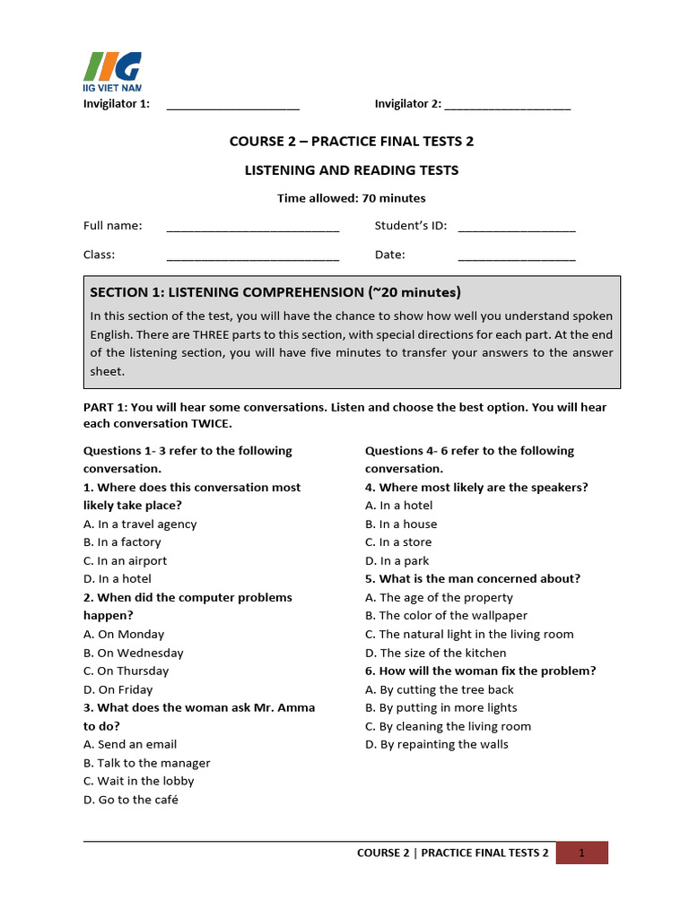 Course 2 Practice Final Tests | PDF