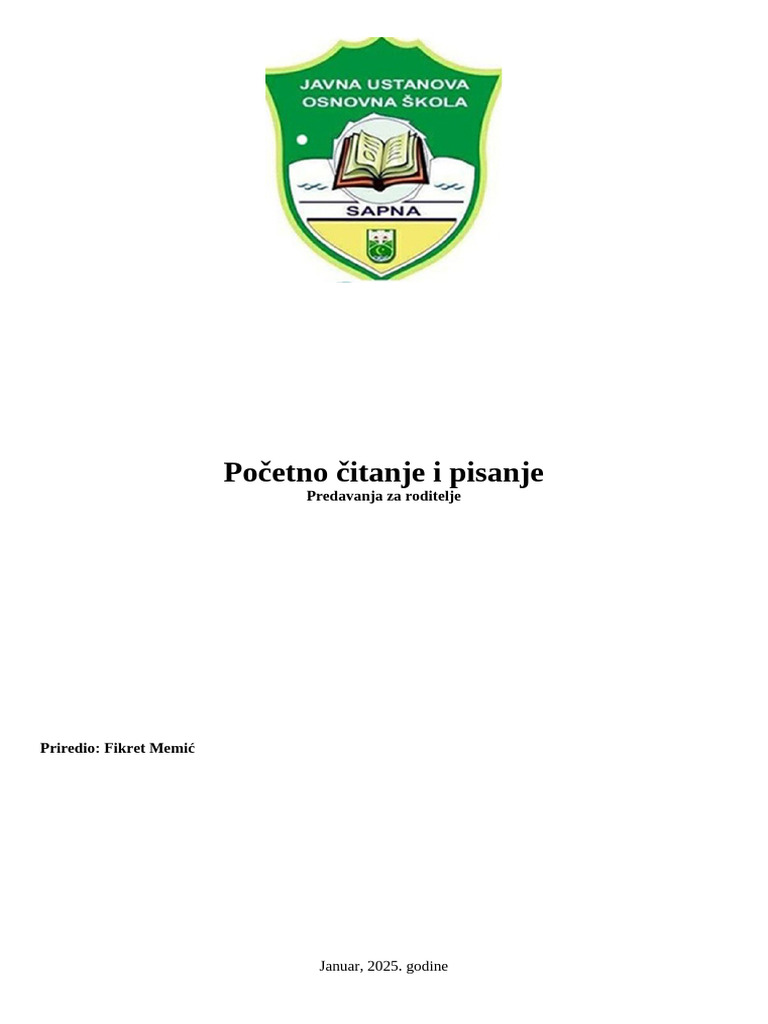 Početno Čitanje I Pisanje | PDF