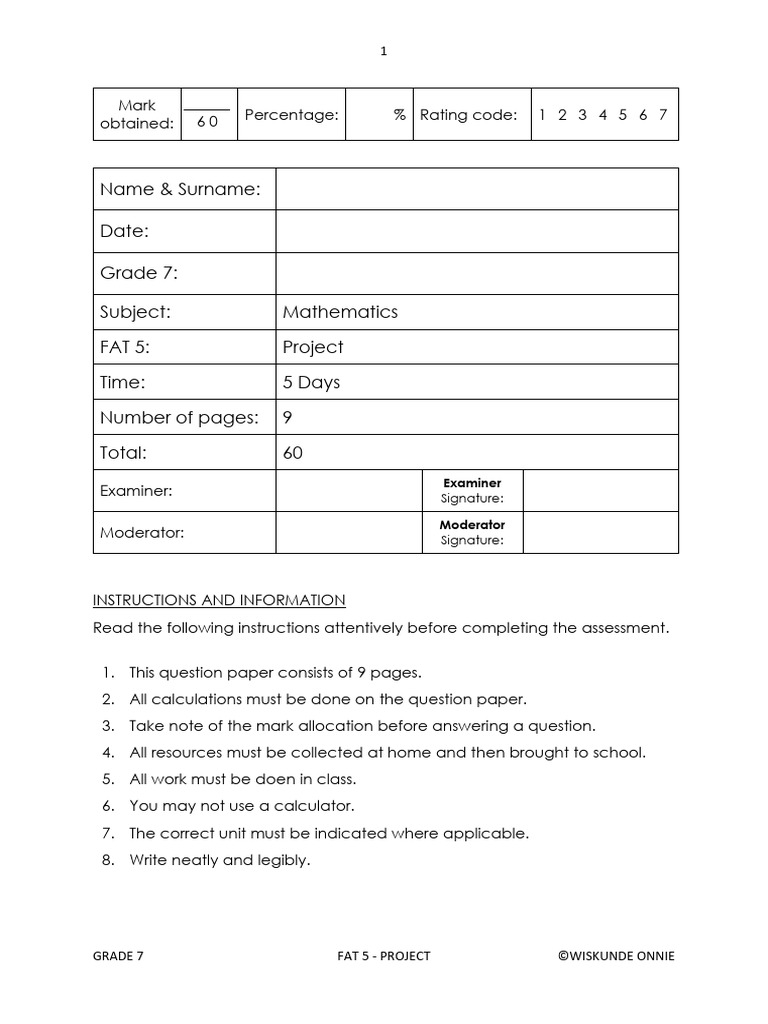Grade 7 Mathematics Project Guidelines | PDF | Triangle | Line (Geometry)