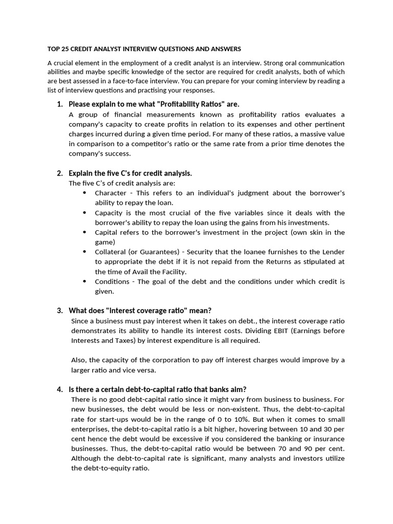 Top Credit Analyst Interview Questions | PDF | Debt | Interest