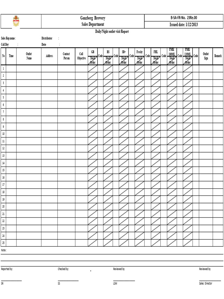 Daily Outlet Visit Report Template | PDF