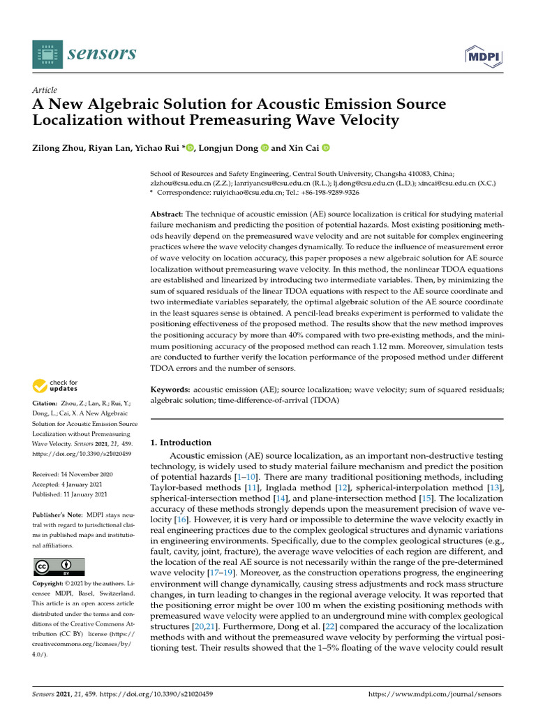 A New Algebraic Solution for Acoustic Emission Source Localization ...