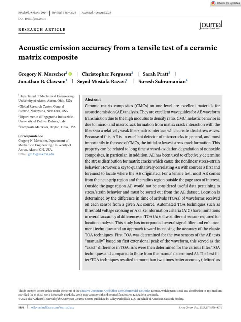 Acoustic Emission Accuracy From A Tensile Test of A Ceramic Matrix ...