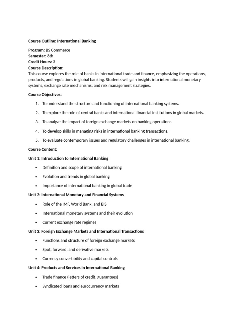 International Banking Course Outline | PDF | Banks | Foreign Exchange ...