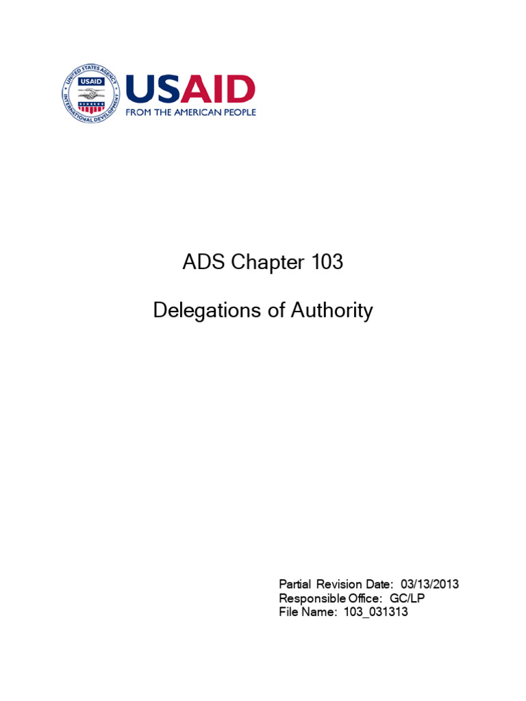 ADS 103: Delegations of Authority | PDF | United States Agency For ...