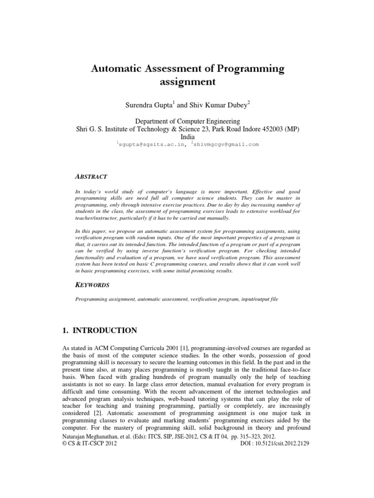 Automatic Programming Assignment Assessment | PDF | Function ...