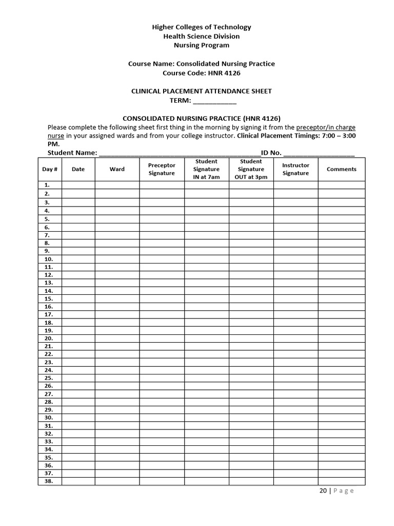 Consolidated Nursing Attendance Sheet | PDF