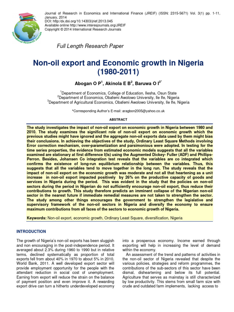 ABOGAN, (2014) Nonoil Export and Economic Growth in Nigeria (1980 2011 ...