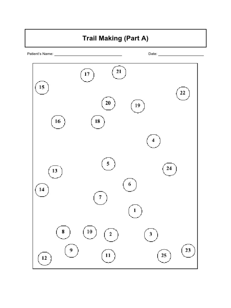 Instructions and scoring guidelines for the trail making test parts a