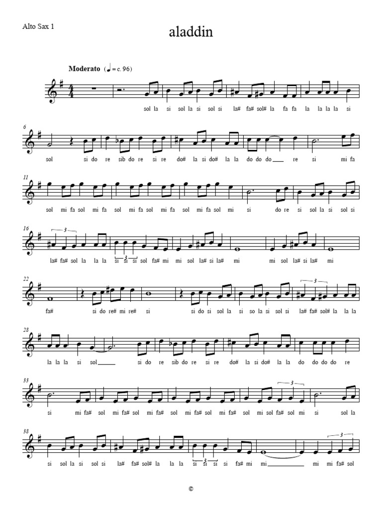 Aladdin Con Notas - Alto Sax 1 | PDF