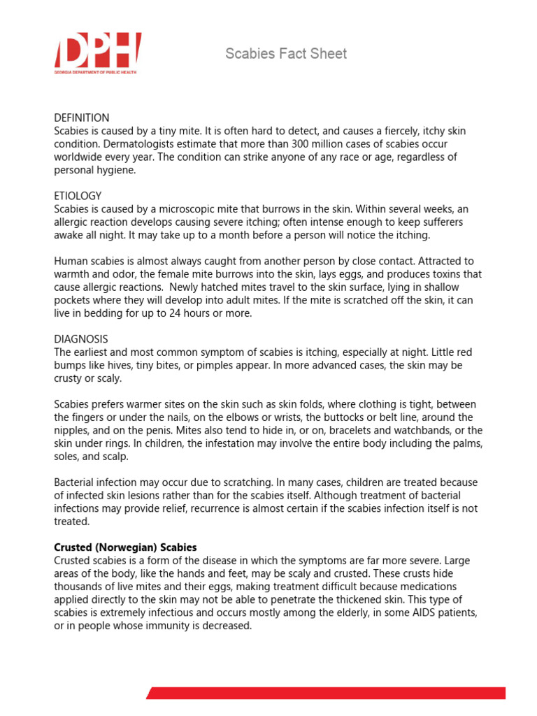 Scabies Fact Sheet 2022 | PDF | Human Diseases And Disorders | Medical ...