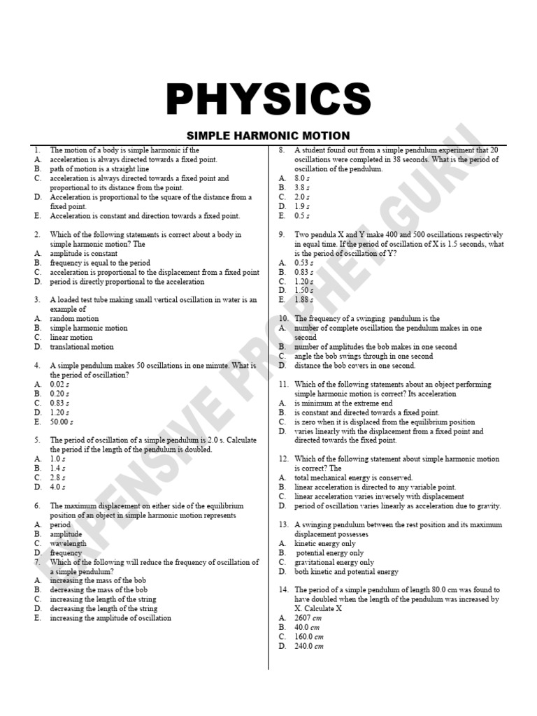 Simple Harmonic Motion Pdf Oscillation Pendulum