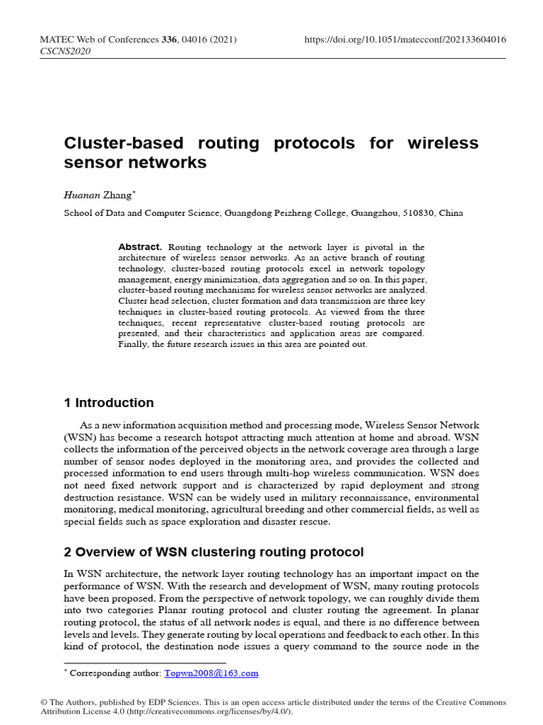 Cluster-Based Routing in Wireless Sensor Networks | PDF | Wireless ...